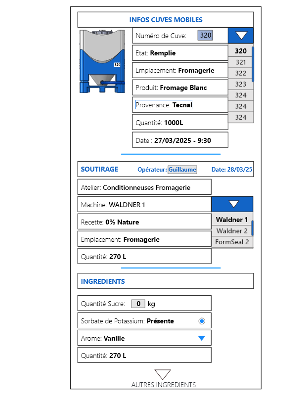 Vue de traçabilité et reporting des cuves mobiles